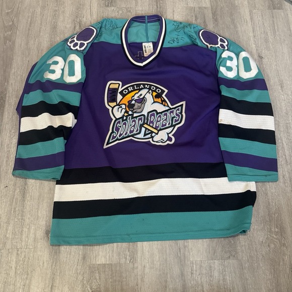 Vintage Orlando Solar Bears Alan Bester Hockey Jersey Team Autographed 90's Med
